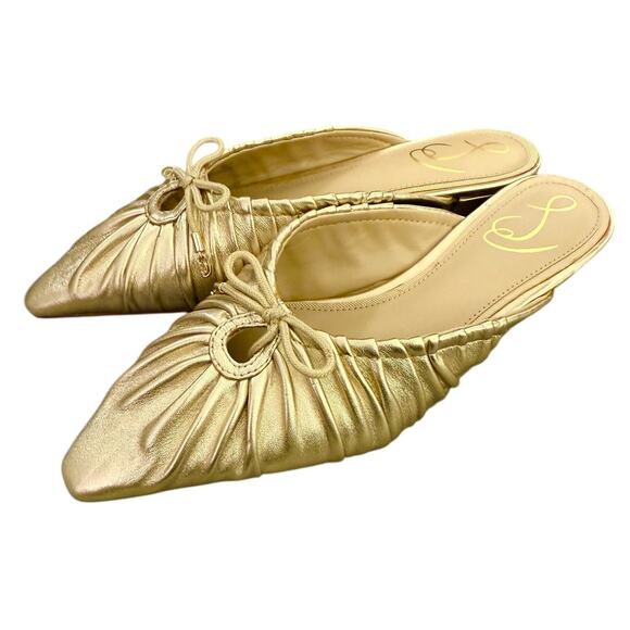 Sam Edelman Julia Pump Mule Size 7M Gold Metallic Leather Ruched Pointed Flat 6 - Picture 6 of 7